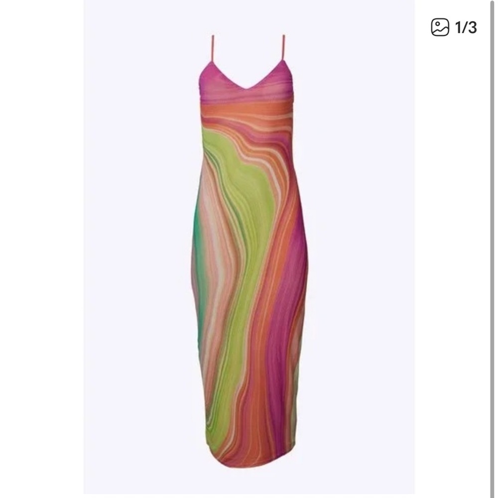 AFRM Wavy Multicolor Strappy Midi Dress - Picture 1 of 3
